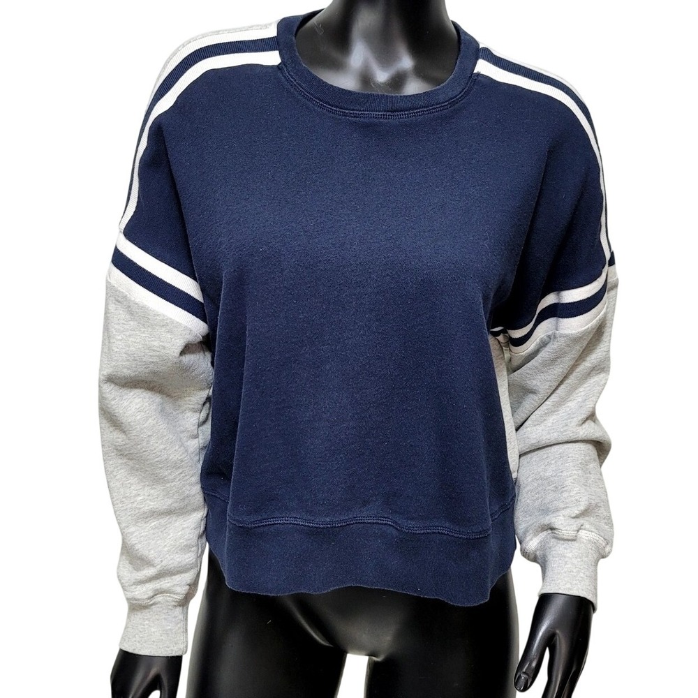 Joie Womens S Navy Blue Gray Colorblock Striped Cotton Sweatshirt Sporty Fall